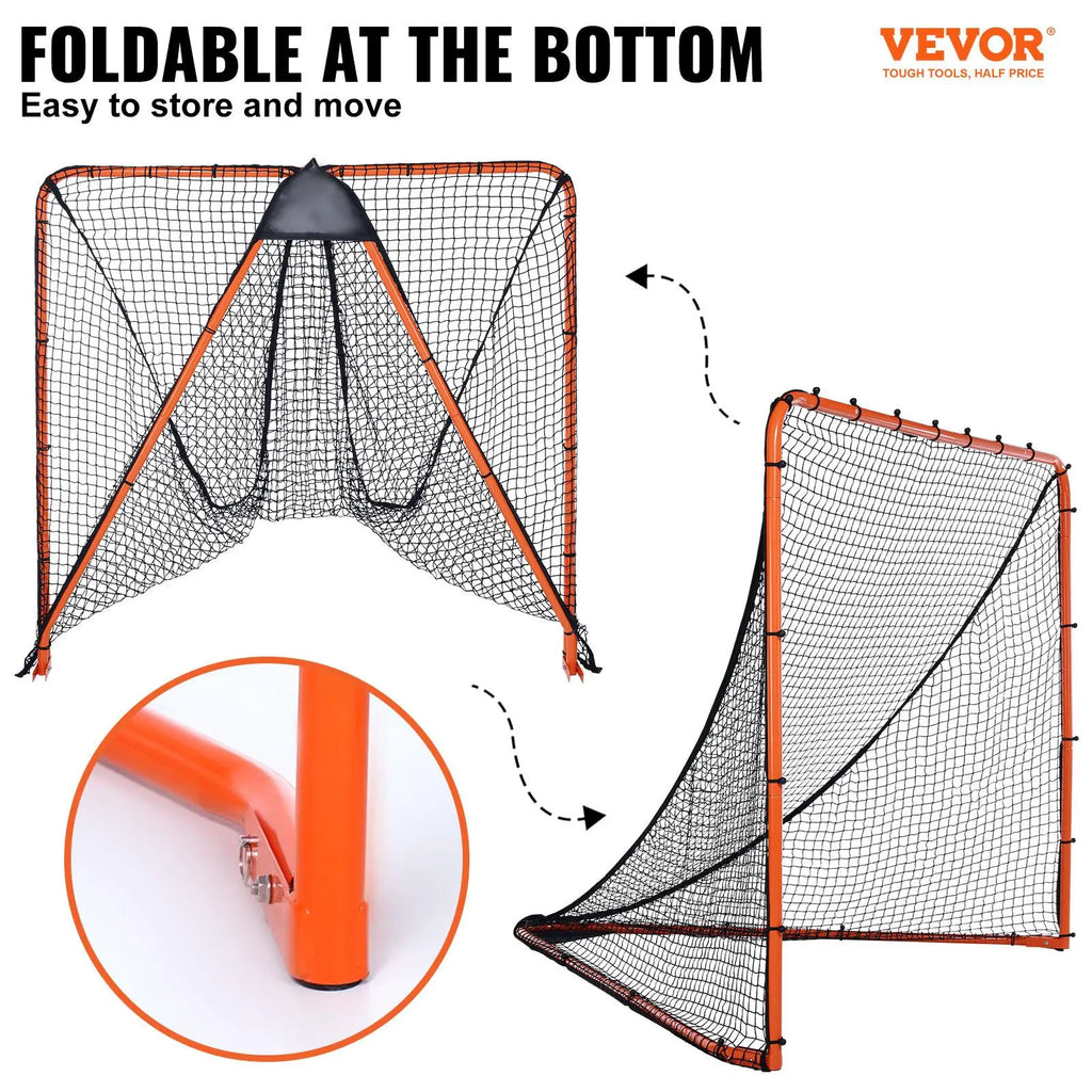 VEVOR Lacrosse Goal, 6' X 6' Lacrosse Net, Folding Portable Backyard Lacrosse Training Equipment, Steel Frame Training Net, Quick & Easy Setup Lacrosse Goal, Perfect for Adult Training, Orange