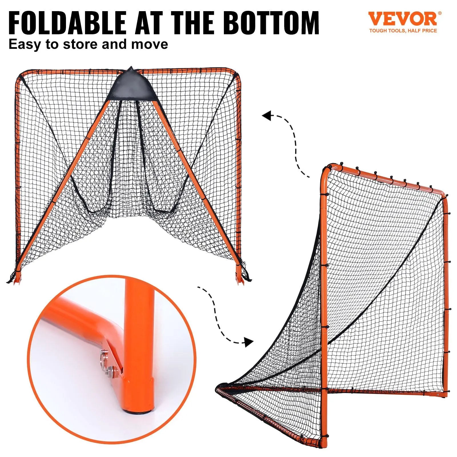 VEVOR Lacrosse Goal, 6' X 6' Lacrosse Net, Folding Portable Backyard Lacrosse Training Equipment, Steel Frame Training Net, Quick & Easy Setup Lacrosse Goal, Perfect for Adult Training, Orange