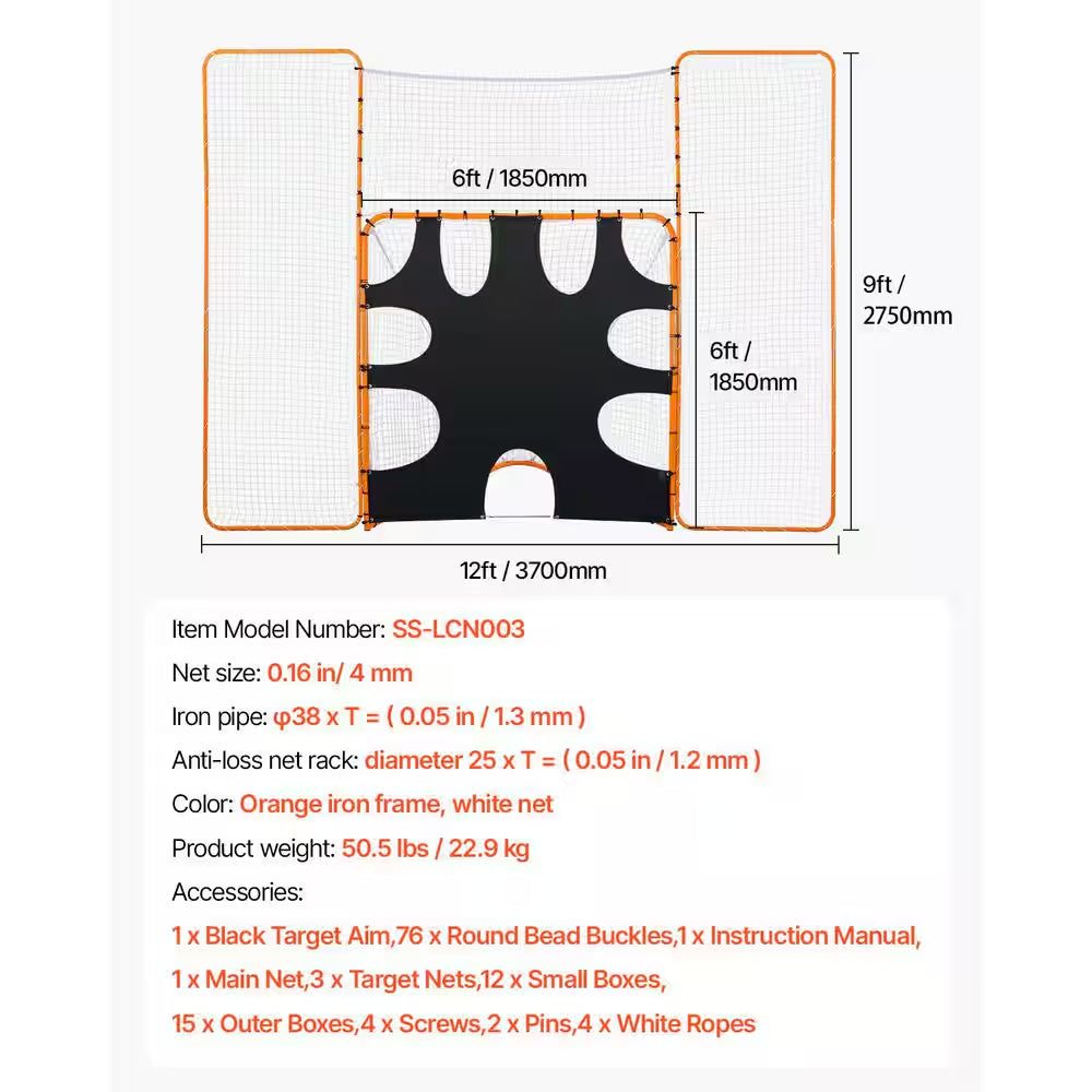 3-In-1 Lacrosse Goal, 12 X 9 Ft. Lacrosse Net with Backstop and Target Quick and Easy Setup Backyard Rebounder Equipment