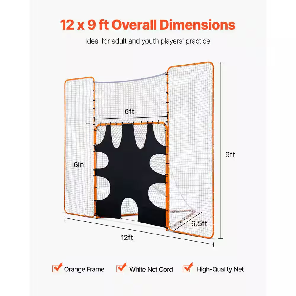 3-In-1 Lacrosse Goal, 12 X 9 Ft. Lacrosse Net with Backstop and Target Quick and Easy Setup Backyard Rebounder Equipment
