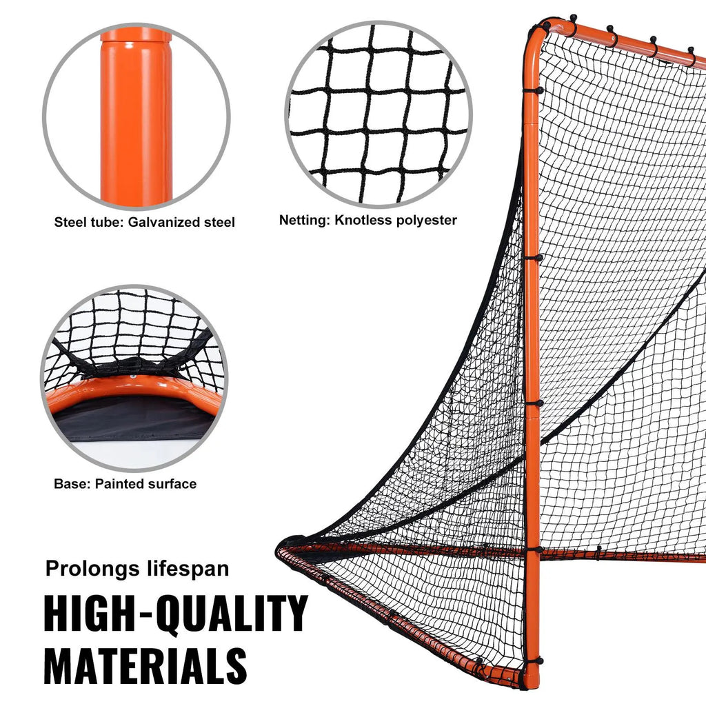 VEVOR Lacrosse Goal, 6' X 6' Lacrosse Net, Folding Portable Backyard Lacrosse Training Equipment, Steel Frame Training Net, Quick & Easy Setup Lacrosse Goal, Perfect for Adult Training, Orange
